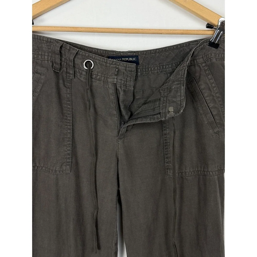 Banana Republic Linen Blend Pants Women's 8 Gray Drawstring‎ Wide Leg Utility